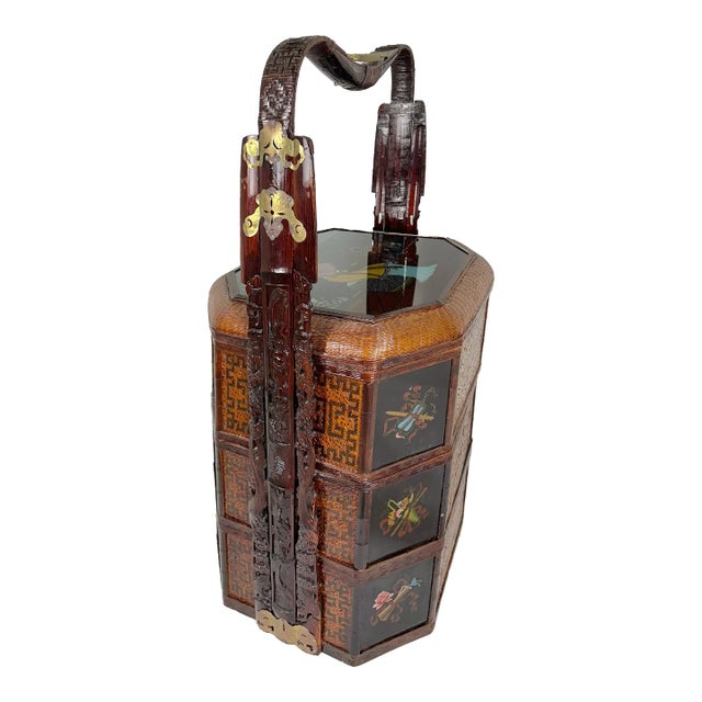 Antique Chinese Tiered Wicker Wedding Basket For Sale