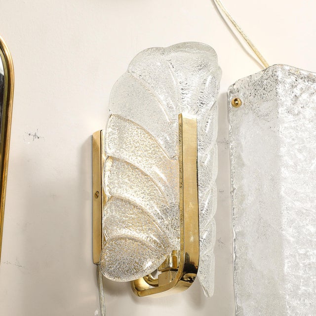 Mid-Century Mottled Glass & Brass Leaf Sconces by Carl Fagerlund for Orrefors For Sale - Image 10 of 15