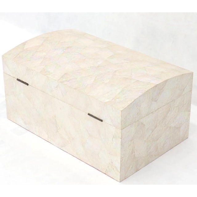 Mid-Century Modern Mid 20th Century Large Dome Shape Mother of Pearl Decorated Jewelry Box or Small Truck For Sale - Image 3 of 12