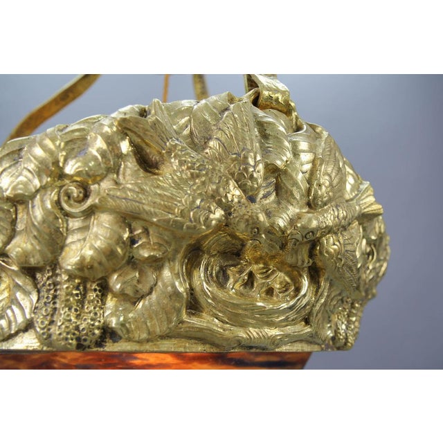 Metal Art Deco French Brass Chandelier with Yellow Pâte De Verre Glass by Degué, 1930s For Sale - Image 7 of 18