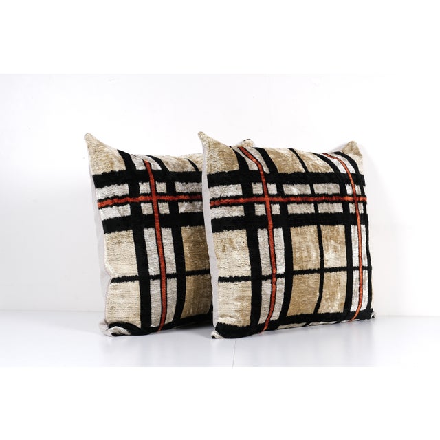 Ikat Velvet Cushion - Set of Two Ikat Pillow for Stylish Home Decor 24'' X 25'' -Luxurious cushion cover of handloomed...