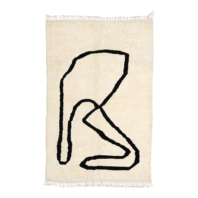Minimalist Abstract Line Hand-Knotted Wool Rug | 9'10" X 6'5" | One of a Kind For Sale