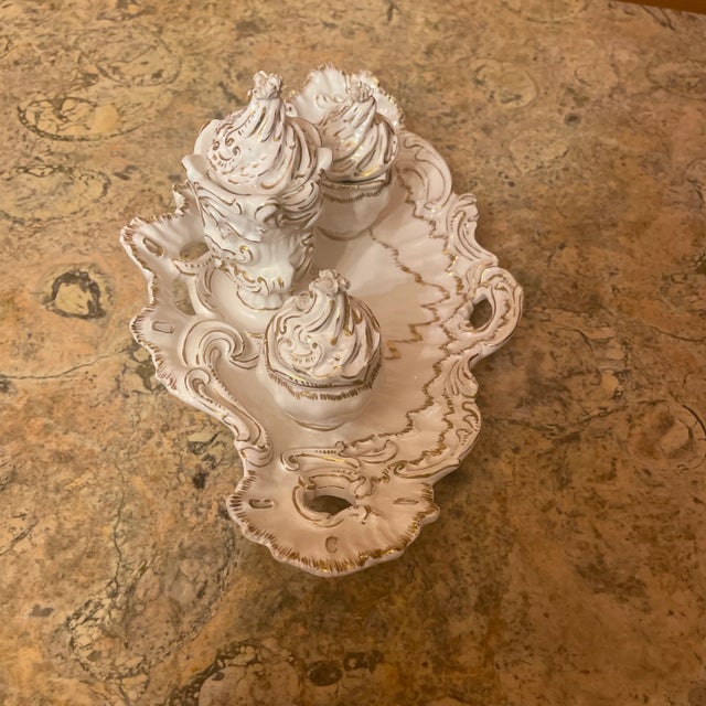 Capodimonte Antique Late 19th Century Gilt Porcelain Inkwell For Sale - Image 4 of 6