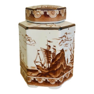 Vintage Nautical Ceramic Tea Caddy For Sale