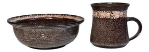 Studio Ceramic Art Cup and Bowl with Floral Decor by Elli & Walter Serocka, Germany, 1970s, Set of 2