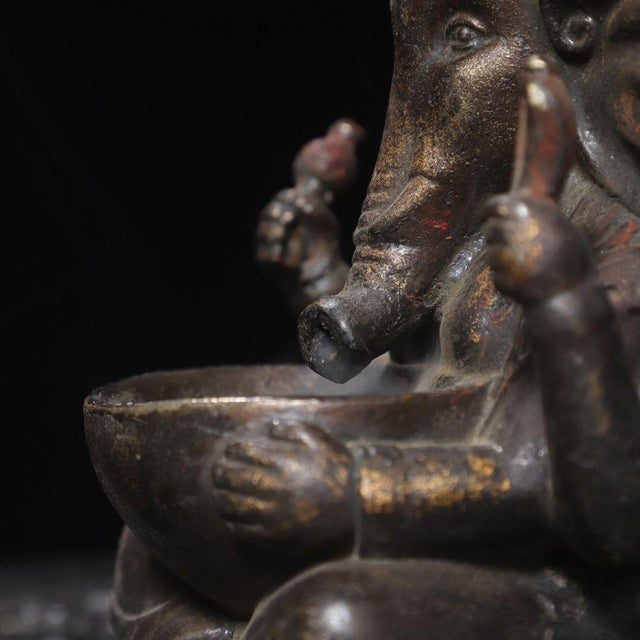 Metal Vintage Gilt Brass Ganesha Backflow Incense Burner – Elephant God Statue For Sale - Image 7 of 9