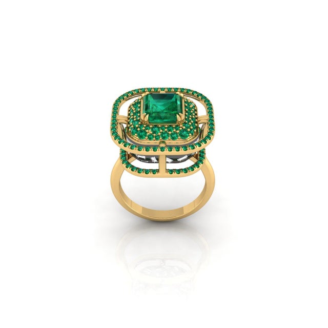 2 Carat Certified Colombian Emerald Cocktail Ring With Emerald Double Halo and Diamond Base sz5.5 For Sale - Image 4 of 5