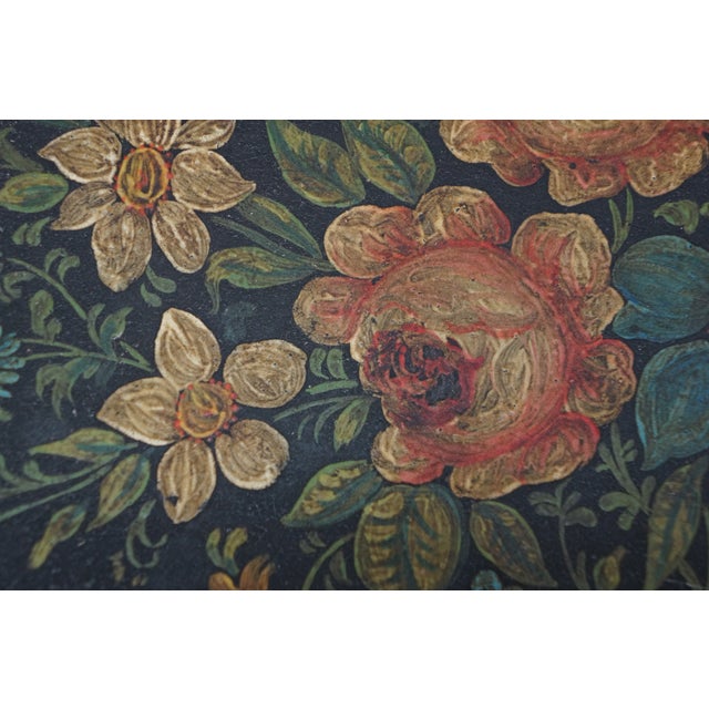 Antique Rectangular Painted Floral Toleware Tray Serving Platter With Handles For Sale - Image 12 of 12