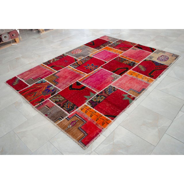 Modern Vibrant Pink & Red Turkish Rug Hand Knotted Handstitched Art - 5'7"x7'10" For Sale - Image 3 of 12