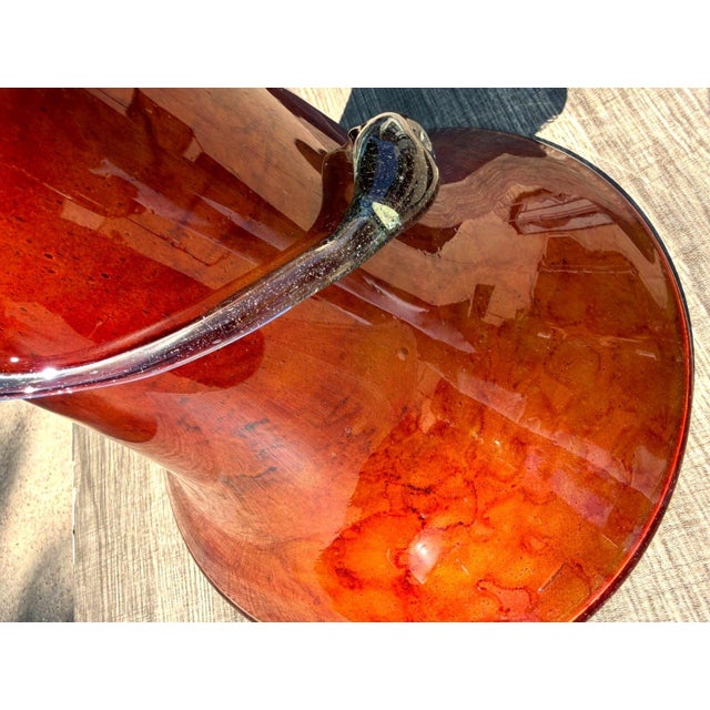 Hand-Blown 20" Amber Red Art Glass Trumpet Vase Applied Serpentine Spiral For Sale - Image 12 of 18