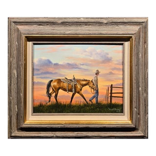Mark Downey - The Sunset Cowboy & His Horse - Oil Painting For Sale