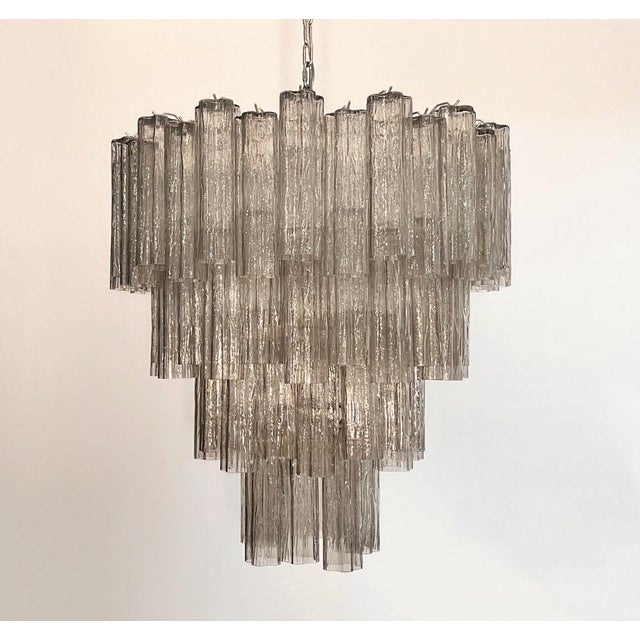 Large Vintage Murano Glass Tiered Chandelier with Smoked Glass Tube, 1990s For Sale - Image 16 of 16