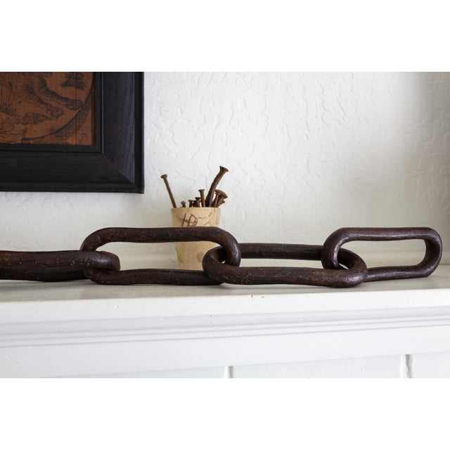 Metal Primitive Hand Forged Iron Logging Chain or Ship Anchor Chain For Sale - Image 7 of 13