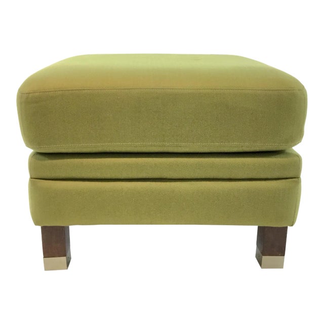 Transitional Green Herringbone Print Ottoman For Sale