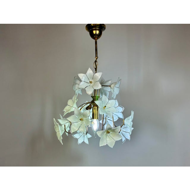 1980s Murano Style White Glass Flower Chandelier For Sale - Image 11 of 15