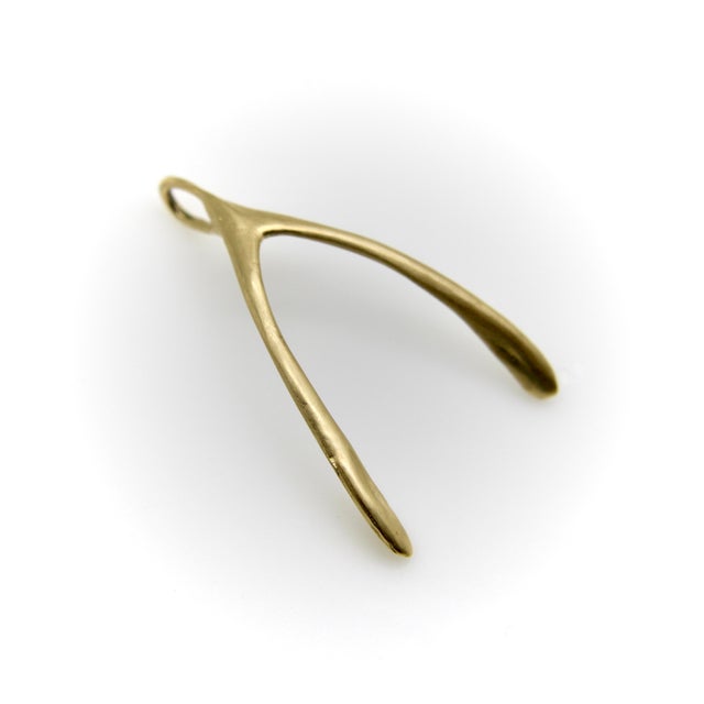 Vintage 14k Gold Make a Wish Wishbone Pendant For Sale - Image 4 of 11