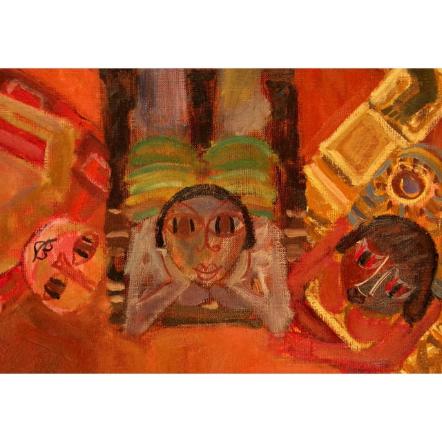 1970s "Les Grande Vacances" French Folk Art Oil Painting by Josette Bardoux For Sale - Image 4 of 6