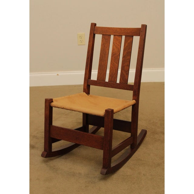 High Quality Antique Solid Oak Armless Rocking Chair with Original L & J. G. Stickley Decal