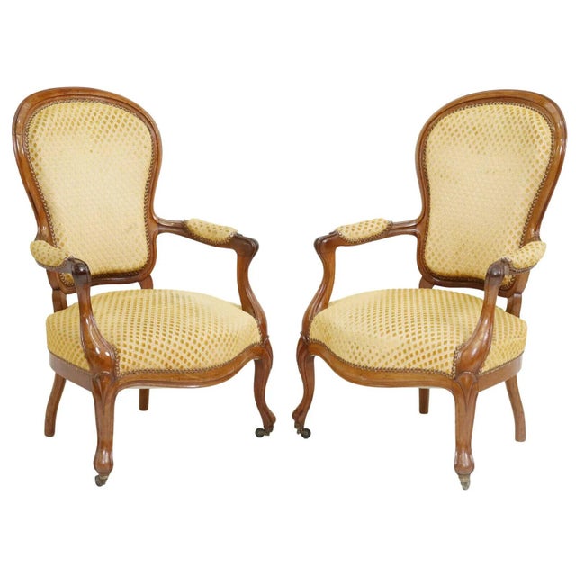 Antique French Louis Phillipe Period Walnut Fauteuils, Arm Chairs - Set of 4!! For Sale In Dallas - Image 6 of 7