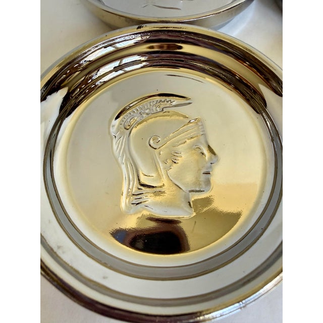 Art Deco Vintage Mercury Glass Roman Warrior Coasters, Set of 4 For Sale - Image 3 of 7