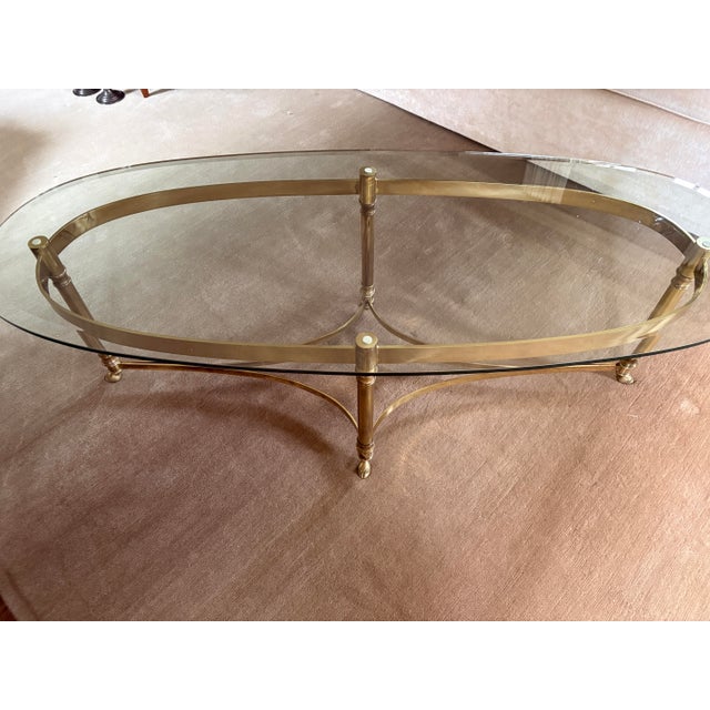 1960s Regency Brass Hoofed Glass Gueridon Table Attributed to LaBarge For Sale - Image 9 of 11