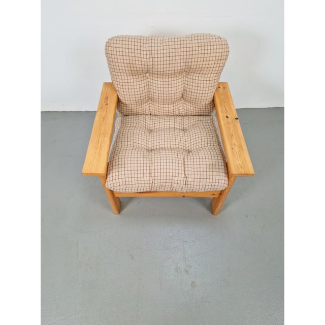 Wood Vintage Brutalist Armchair in Pine and Fabric, 1970s For Sale - Image 7 of 9