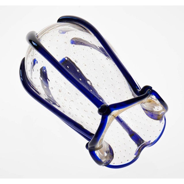 Large Murano Vase with Baloton Bubbles in Gold Leaf and Cobalt Blue Beads, 1960 For Sale - Image 11 of 18