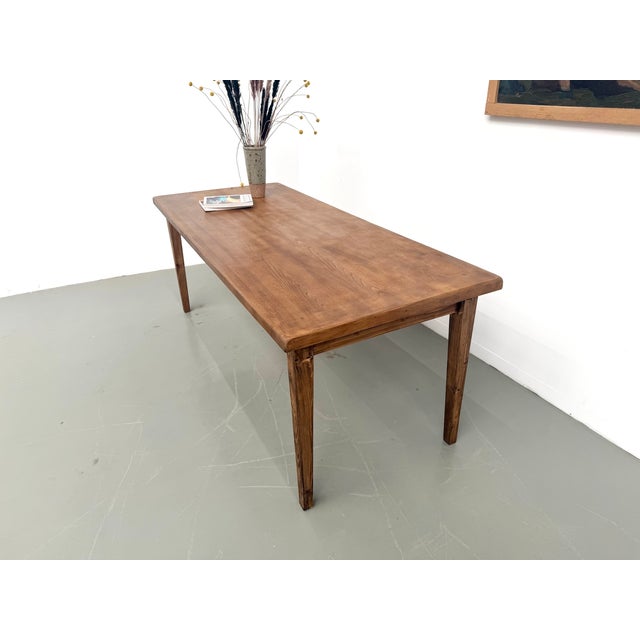 1950s Farmhouse Table with Oak Top and Tapered Pine Legs, France, 1950s For Sale - Image 5 of 18