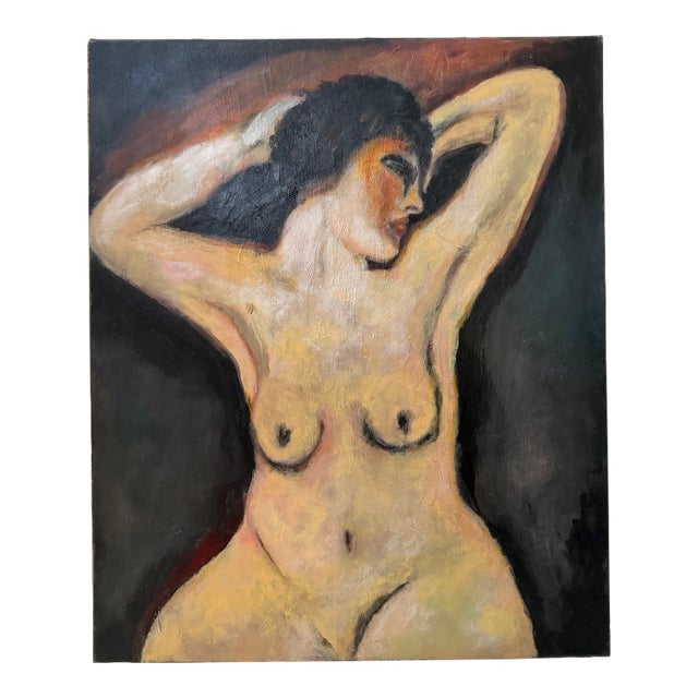 Vintage Expressive Nude Female Figure Painting - Signed in the Back For Sale