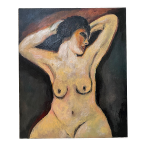 Vintage Expressive Nude Female Figure Painting - Signed in the Back