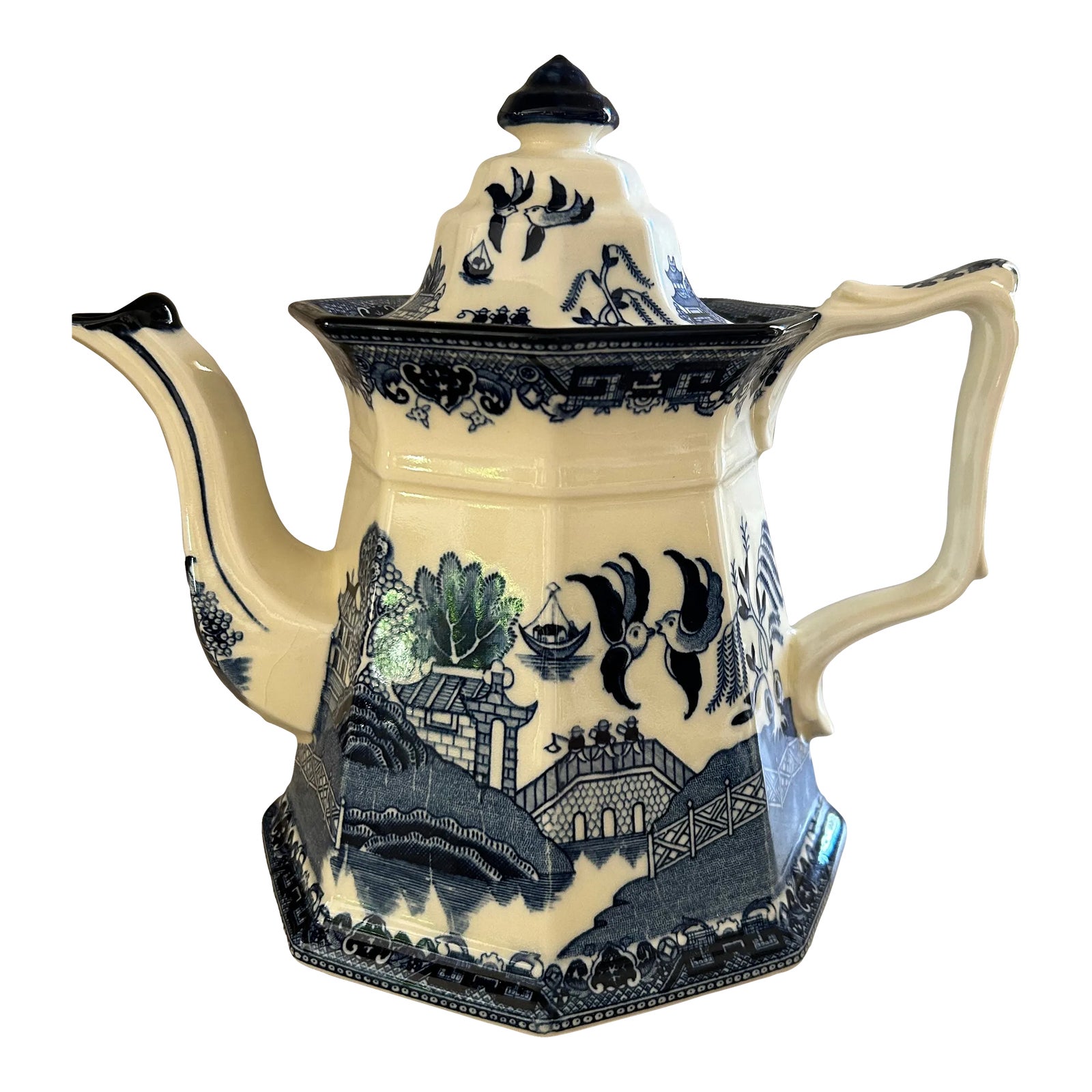 Vintage E & C Challinor Blue Willow Fenton Iron Stone Tea Pot | Chairish