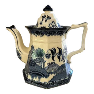 Vintage E & C Challinor Blue Willow Fenton Iron Stone Tea Pot