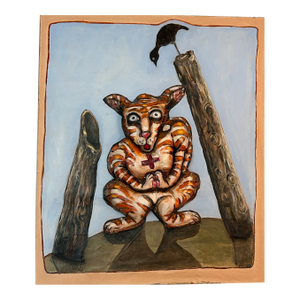 1990s Big Cat, Original Oil Painting on Canvas