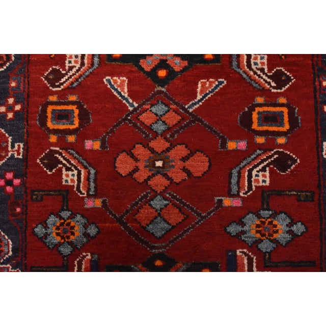Red Hamedan Runner 3’6” X 9’8” Red Wool Vintage Tribal Hand-Knotted Oriental Rug For Sale - Image 8 of 14