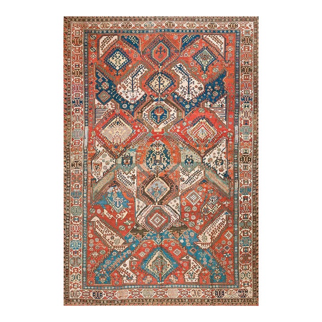 Attractive Red Rust Color With Symmetric Design Antique Caucasian Dragon Sumak Rug For Sale