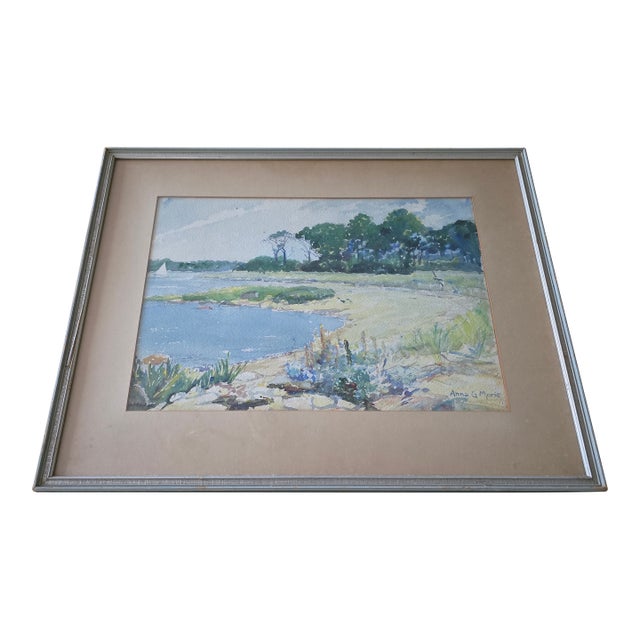 Vintage Mid Century Signed Impressionist Wc Painting Beach For Sale