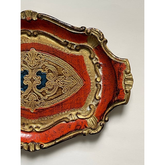Orange Vintage Orange & Gold Florentine Style Wooden Tray For Sale - Image 8 of 9