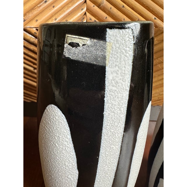 Vintage Modernist Black and White Ceramic Vases, Made in Japan - A Pair For Sale - Image 9 of 11