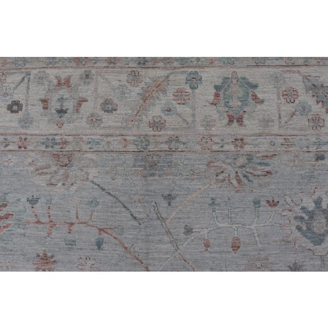 2020s Modern Tribal Oushak With Muted Background in Wool With All-Over Design For Sale - Image 10 of 12