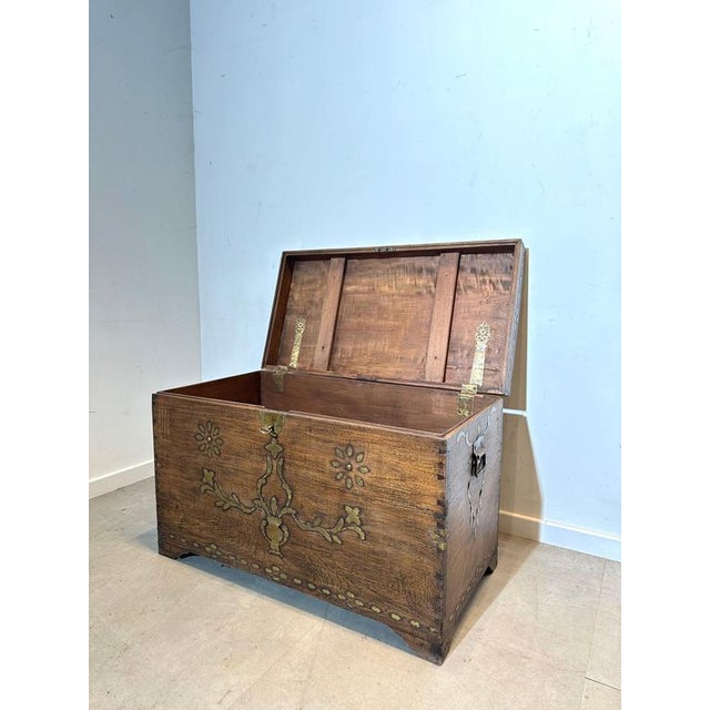 Brass-Mounted Wooden Chest For Sale - Image 4 of 5