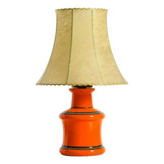 1960s Orange Ceramic Table Lamp with Cocoon Shade | Made in Italy For Sale