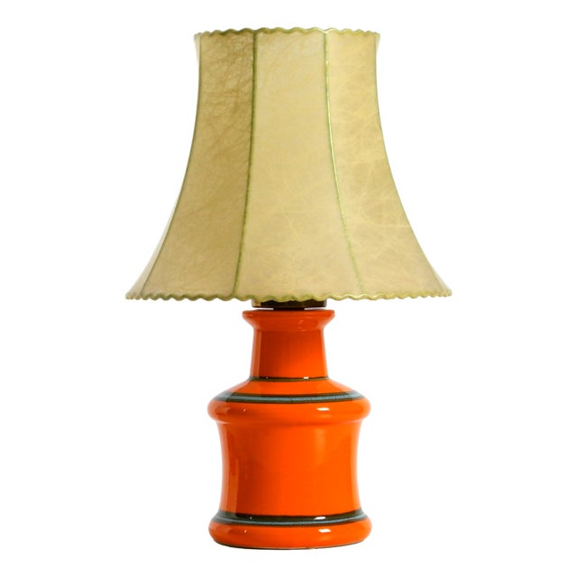 1960s Orange Ceramic Table Lamp with Cocoon Shade | Made in Italy For Sale