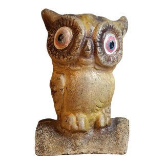 Vintage Cast Iron Owl on Stump Still Bank Gold Finish 3.7" Moore Pg 90 #599 For Sale