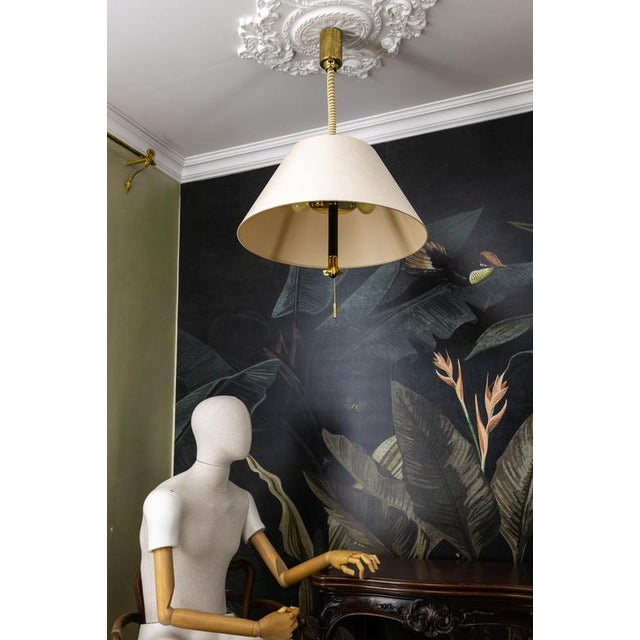 Large Adjustable Brass and Light Beige 5-Light Pendant Lamp, 1980s For Sale - Image 12 of 18