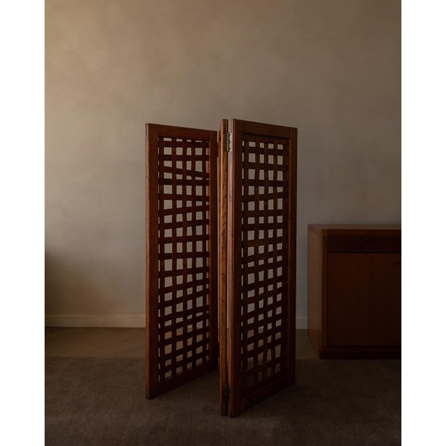 1970s Vintage Wooden Room Divider or Folding Screen in Lattice Weave, 1970s For Sale - Image 5 of 17