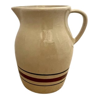 Robinson Ransbottom Blue Red Stripe 3 Quart Stoneware Pitcher Roseville Ohio For Sale