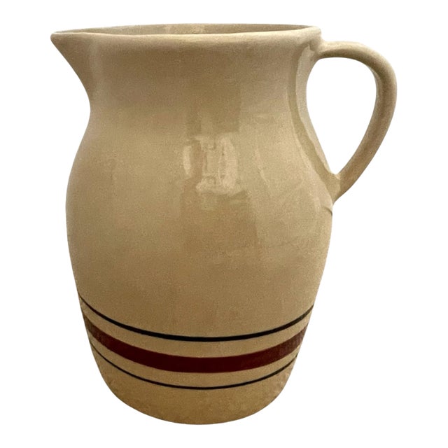 Robinson Ransbottom Blue Red Stripe 3 Quart Stoneware Pitcher Roseville Ohio For Sale