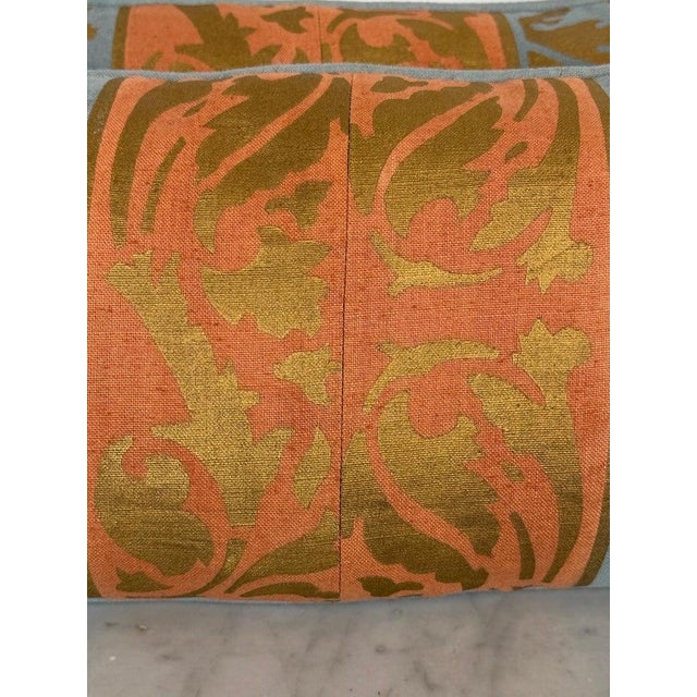 Nomi Stenciled Linen Lumbar Pillows in Celeste Blue, Usa For Sale - Image 9 of 11