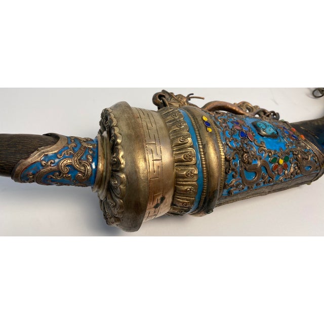 Antique Tibetan Ritual Dagger With Silver, Turquoise Blue Enamel and Dragon For Sale - Image 12 of 18