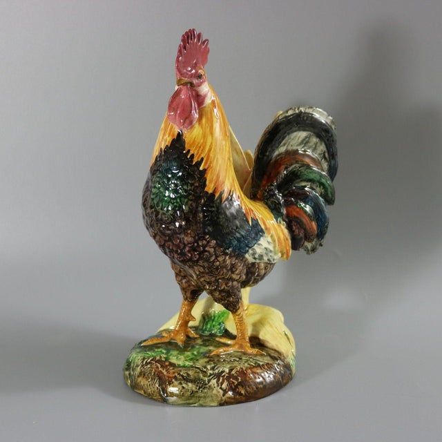 Delphin Massier Majolica Cockerel/Rooster Vase For Sale - Image 9 of 16